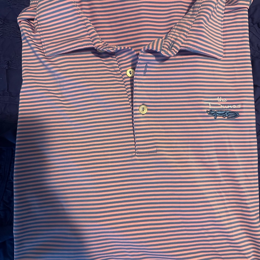 Peter Millar Pink and Blue Striped Polo